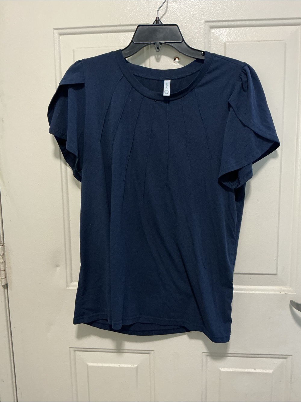 Women’s Navy Short Sleeve Pleated Tee by Oasis